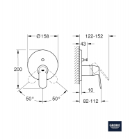 MEDIDAS MEZCLADOR INVERSOR 2 VIAS EUROSMART COSMOPOLITAN GROHE